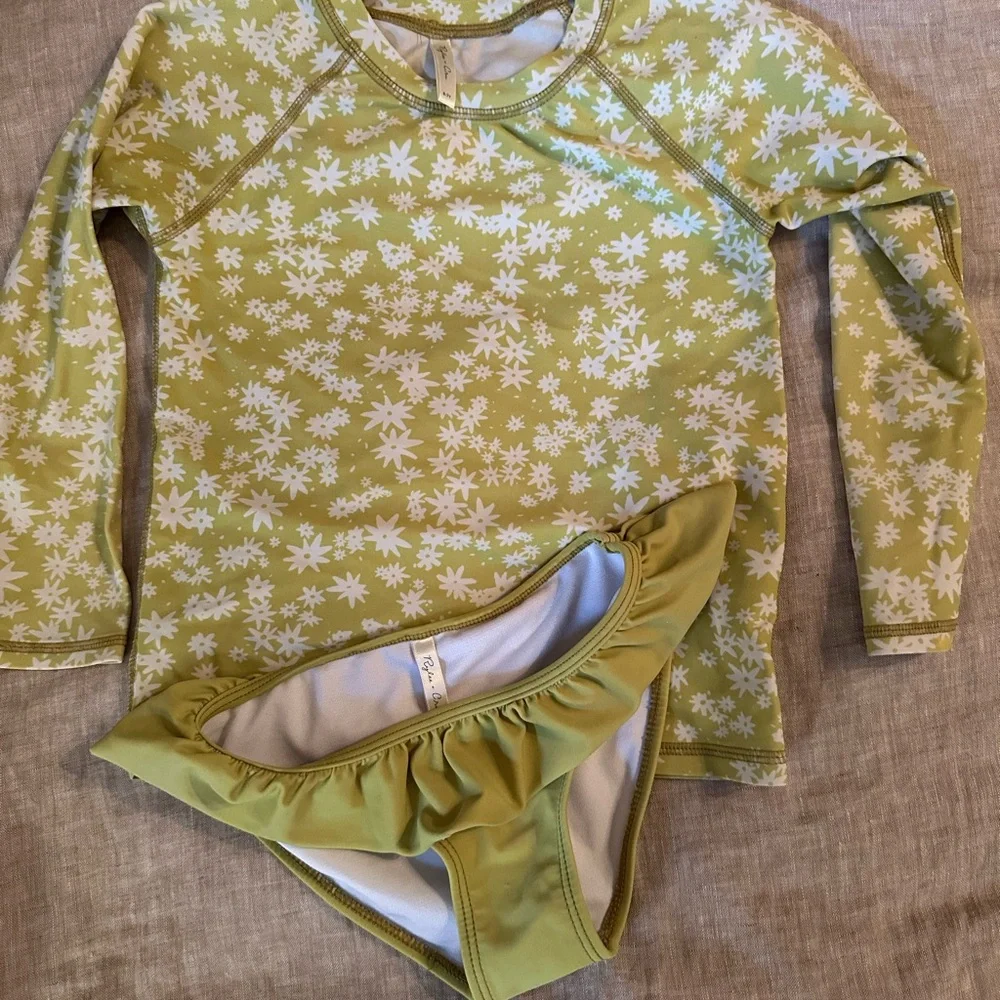 Rylee + Cru Light Green and White Floral Long-Sleeve Rashguard Set